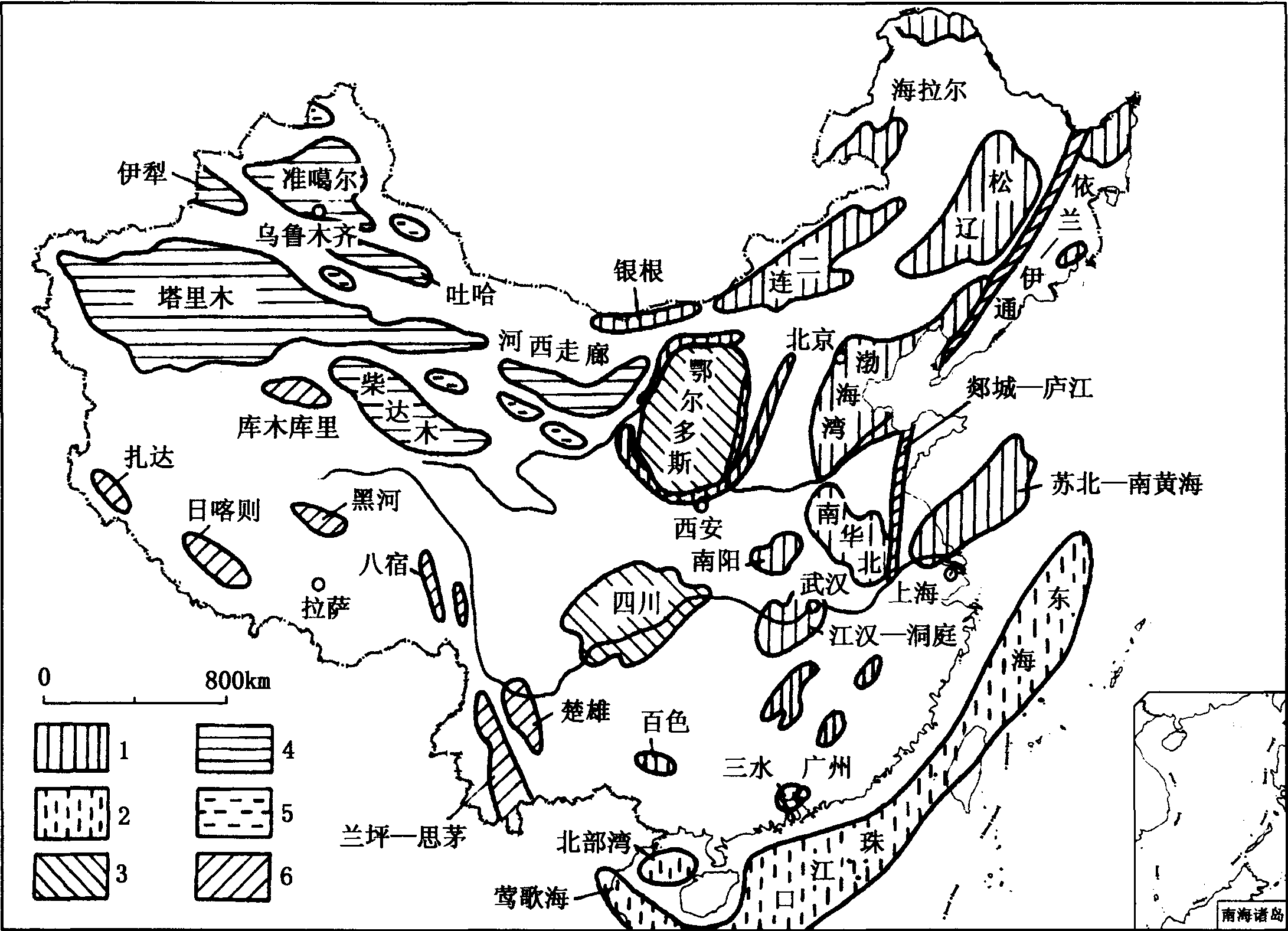 圖1—6 中國含油氣沉積盆地類型圖