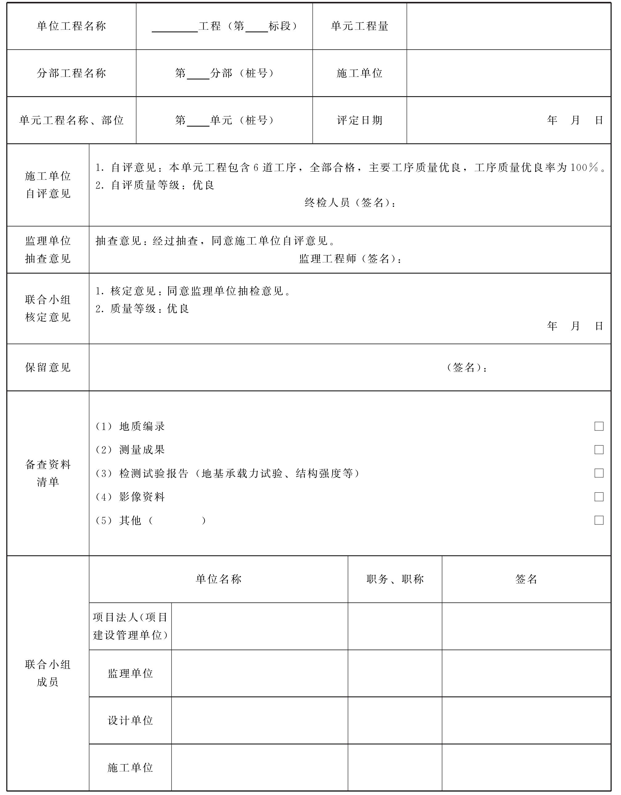 2.2.5 重要隱蔽單元工程(關(guān)鍵部位單元工程) 質(zhì)量等級簽證表